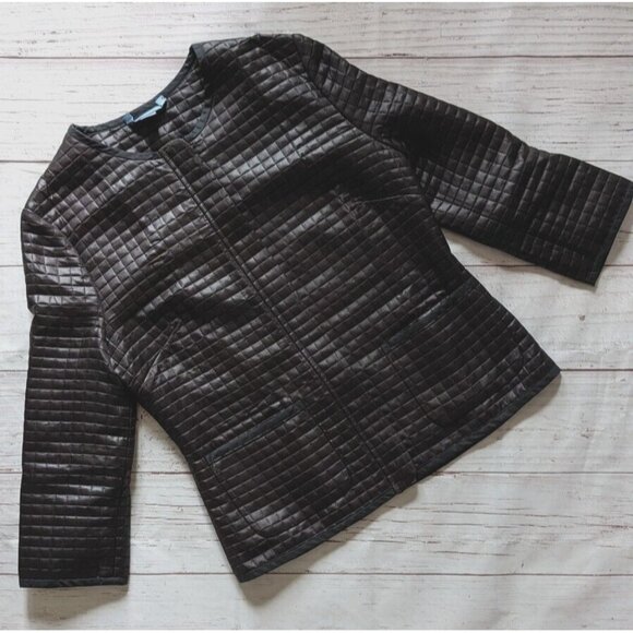 Baia Women's Jacket Black Size 2 Designer 3/4 Sleeve Full Zip Quilted Effect - Picture 1 of 13